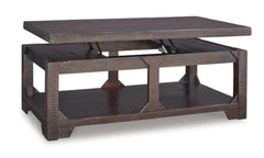 Signature Design by Ashley Rogness Rustic Rectangular Lift Top Coffee Table, Distressed Dark Brown