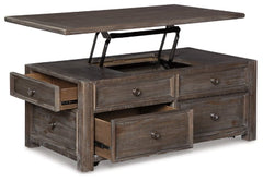 Signature Design by Ashley Wyndahl Rustic Rectangular Lift Top Coffee Table with 4 Storage Drawers, Dark Brown with Distressed Finish