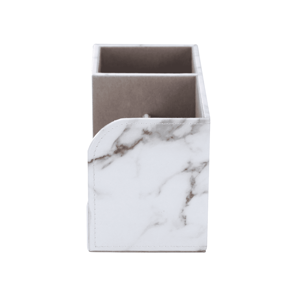 KINGFOM Pen Holder, PU Leather Desk Organizer Home School Office Stationery Storage Box , White Marble