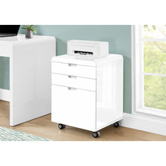 Monarch Specialties Filing Cabinet with 3 Drawers & Castors, White