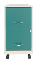 Space Solutions 18" Deep 2 Drawer Mobile Letter Width Vertical File Cabinet, White/Teal