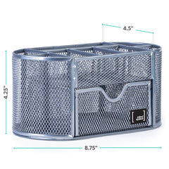 Office Supplies Desk Organizer by Mindspace, 8 Compartments + Drawer | The Mesh Collection, Silver