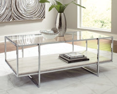 Signature Design by Ashley Bodalli Rectangular Contemporary Cocktail Table,  Glass Top with Faux Marble