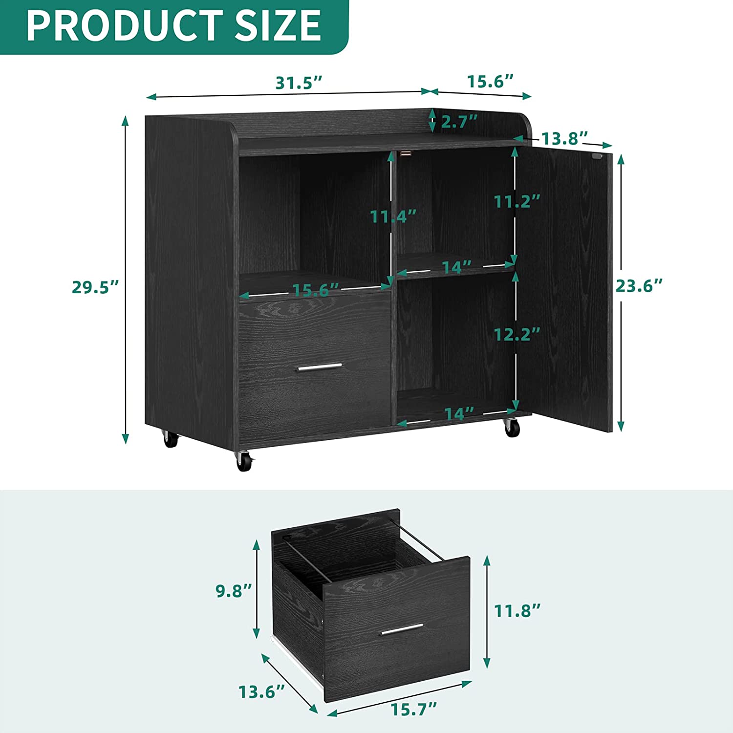 YITAHOME Lateral File Cabinet with Drawer for Letter/A4 Size, Printer Stand with Open Storage Shelf