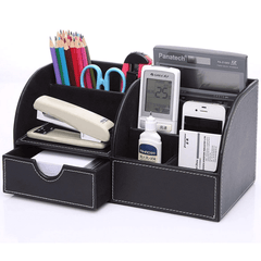 KINGFOM PU Leather Pen Holder Desktop Organizer for Pen/Mobile Phone/Remote Control